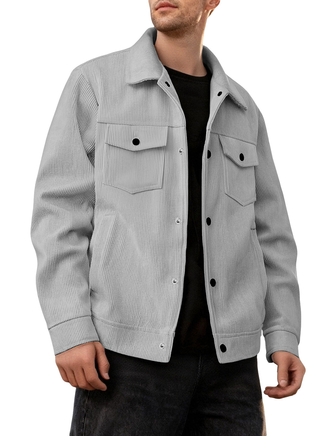 Herren nan Cordjacke im klassischen Arbeiterjacken-Schnitt mit Druckknöpfen und Brusttaschen R&B