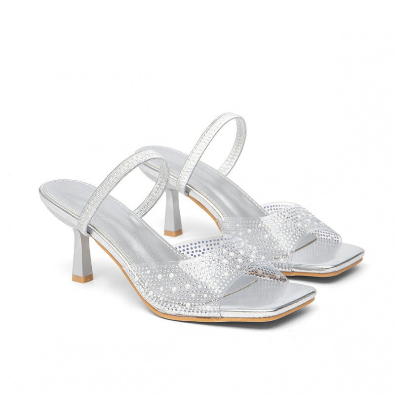Damen elegante Slingback-Sandalen mit glitzernden Akzenten und breitem Blockabsatz R&B