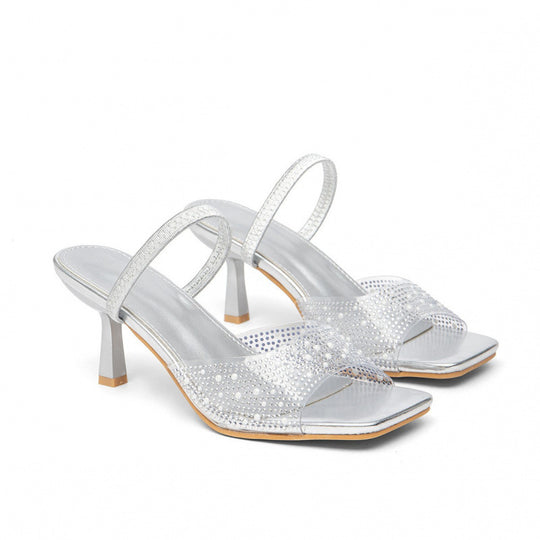 Damen elegante Slingback-Sandalen mit glitzernden Akzenten und breitem Blockabsatz R&B