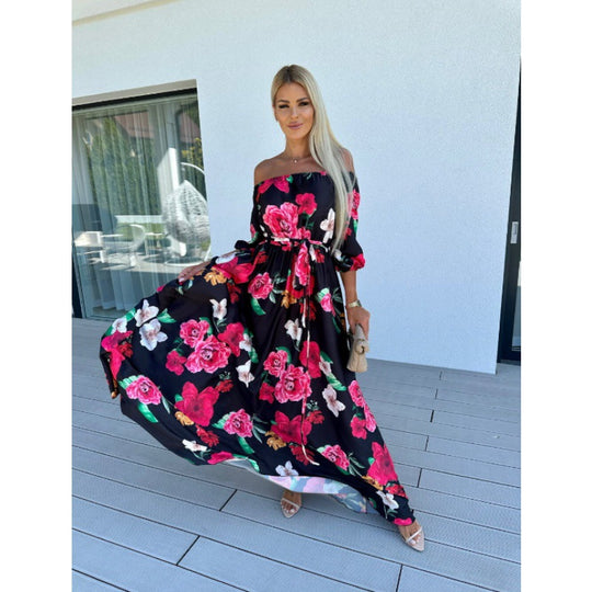 Damen Maxikleid mit off-shoulder Design und voluminösen Ärmeln R&B