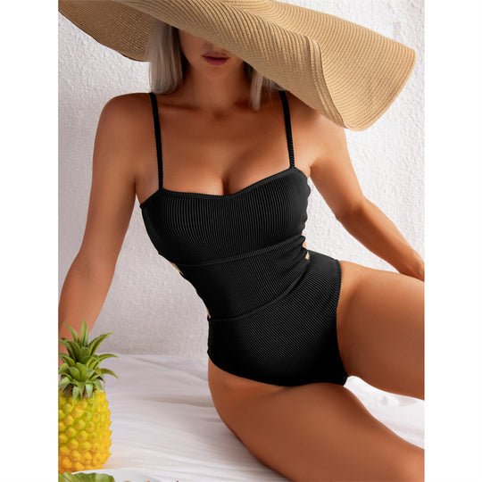 Damen Einteiler Badeanzug mit elegantem Rippendesign und figurschmeichelnder Silhouette R&B