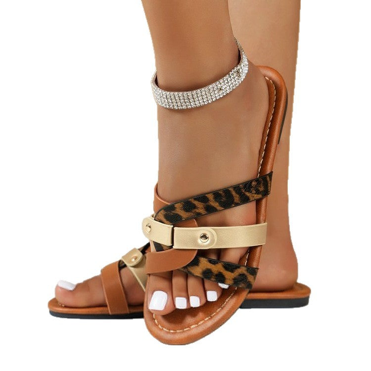 Damen modische Sandalen mit animalischem Muster und eleganten Riemen R&B