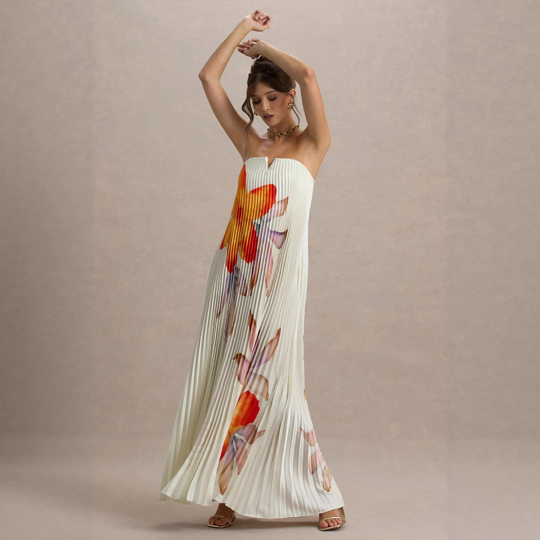 Damen Maxikleid mit plissiertem Design und floralem Druck R&B