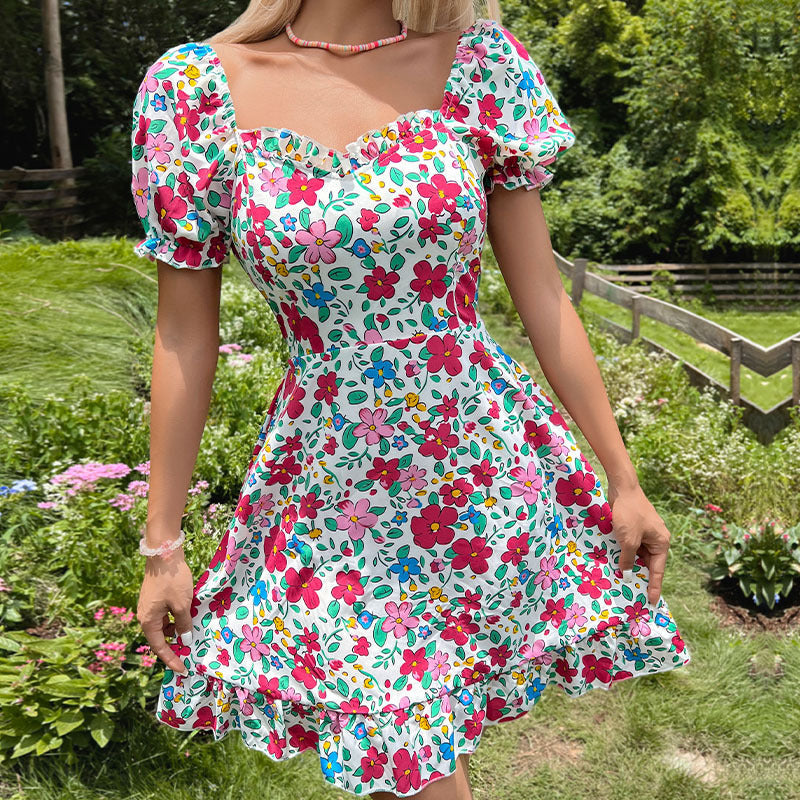 Damen Sommerkleid mit voluminösen Ärmeln und floralem Design R&B