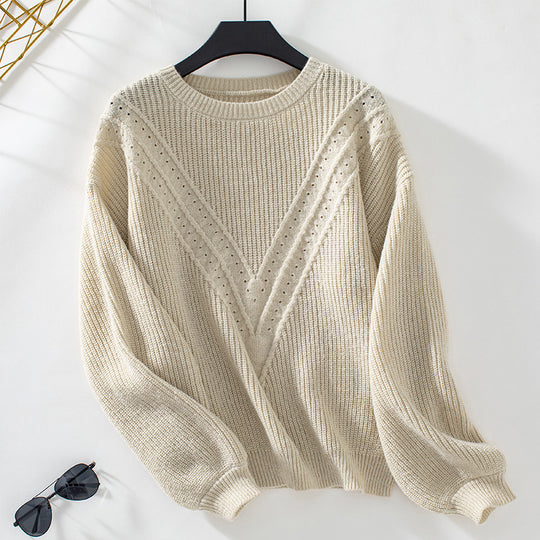 Damen Strickpullover mit V-Ausschnitt und dekorativem Strukturmuster R&B