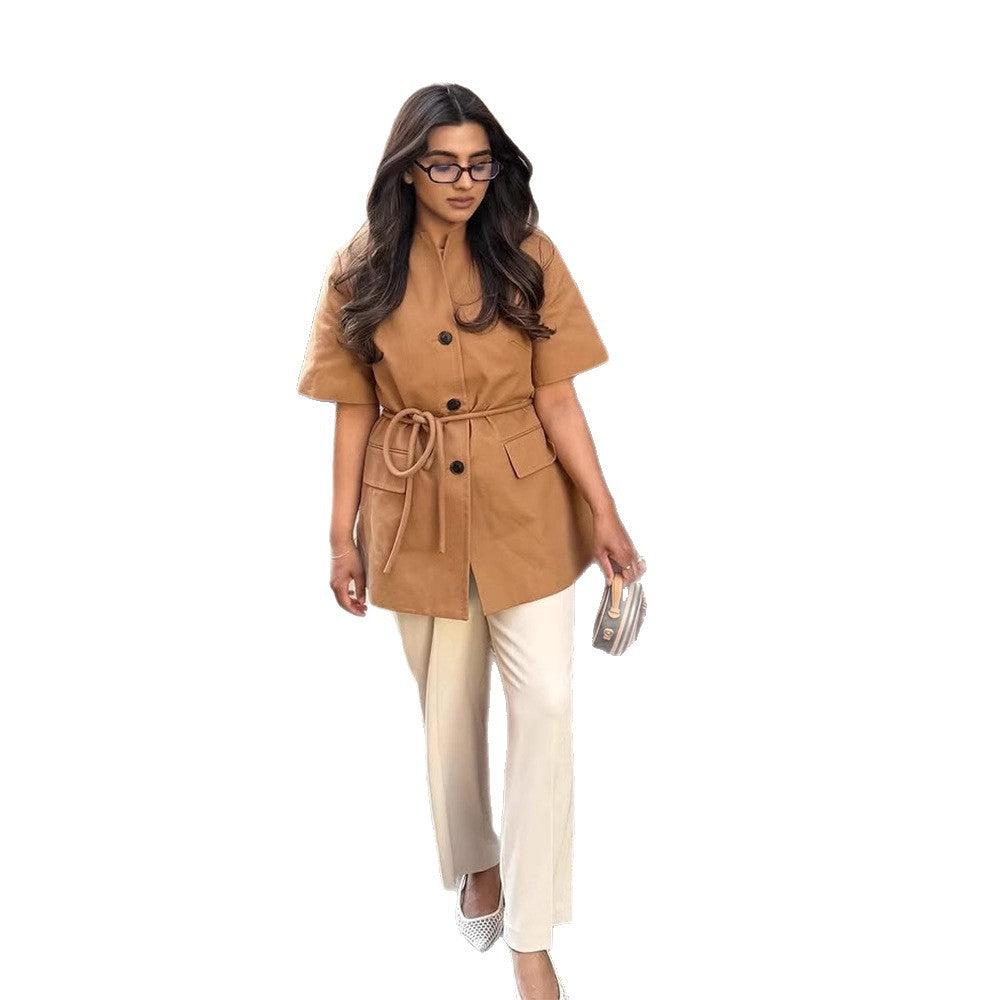 Damen modische Übergangsjacke mit Gürtel und praktischen Taschen R&B