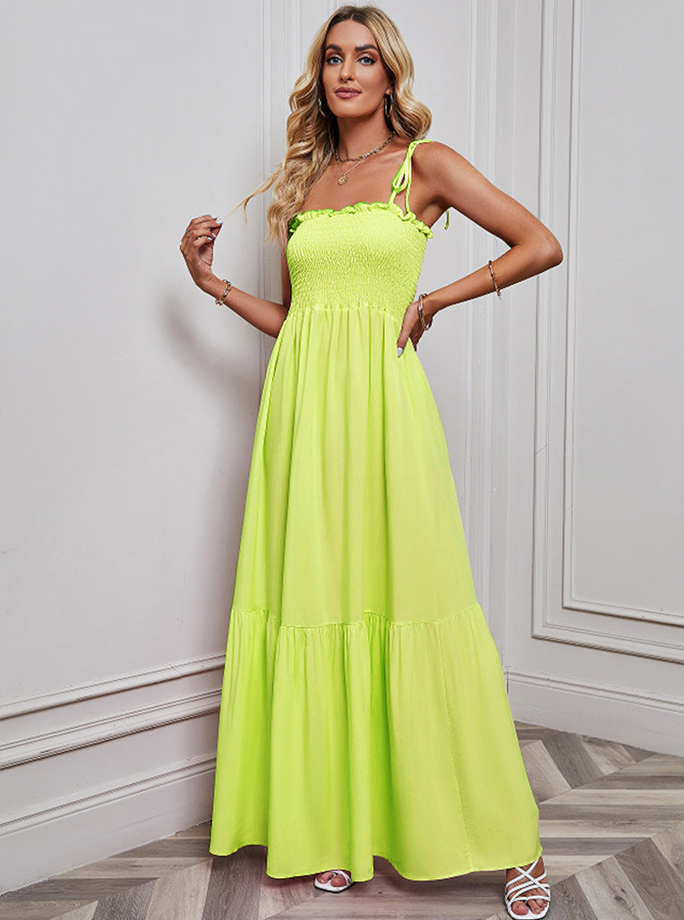 Damen Maxikleid mit elastischem Oberteil und voluminösem Rock