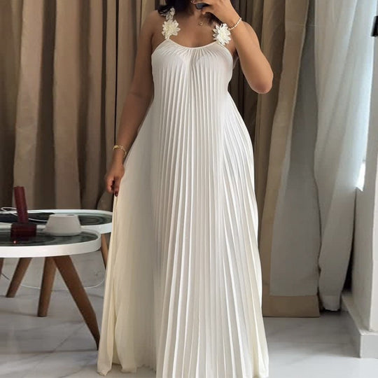Damen Elegantes Maxikleid mit lässigem Faltenwurf und dekorativen Schulterblüten R&B