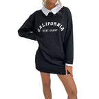 Damen Sweatkleid mit Hemdkragen und sportlichem Schriftzug R&B