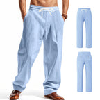 Herren nan lässige Leinen-Freizeithose mit elastischem Bund Kordelzug und aufgesetzten Gesäßtaschen R&B