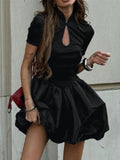 Damen Minikleid mit elegantem Stehkragen und voluminösem Rock R&B