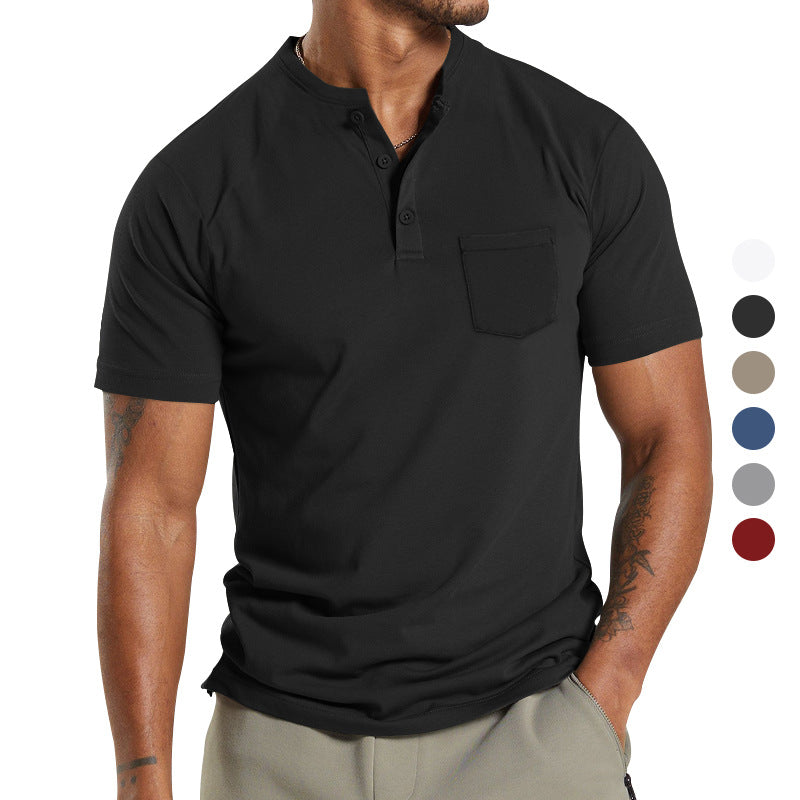 Herren Kurzarm-Henley-T-Shirt mit praktischer Brusttasche R&B