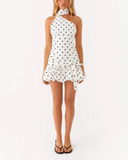 Damen Minikleid mit asymmetrischem Schnitt und polka-dot Design R&B