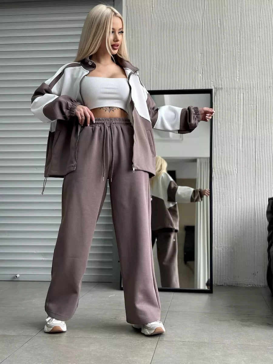 Damen sportliches Set aus hochfunktionalem Fleece-Material mit Reißverschluss R&B