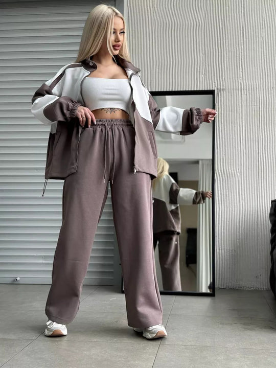 Damen sportliches Set aus hochfunktionalem Fleece-Material mit Reißverschluss R&B