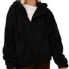Damen Flauschige Plüschjacke mit Kapuze und Frontreißverschluss R&B