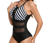 Damen Sportlicher Einteiler Badeanzug mit Netzdetails R&B