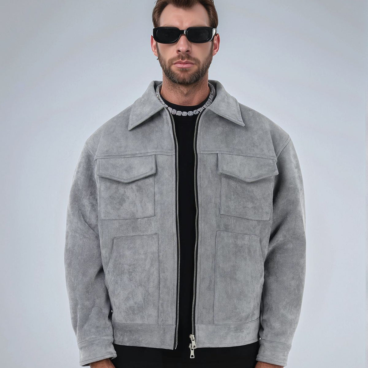 Herren Suede-Jacke mit modernen Taschen R&B