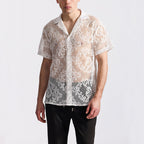 Herren Designer-Hemd aus transparentem Häkelmaterial mit floralem Muster