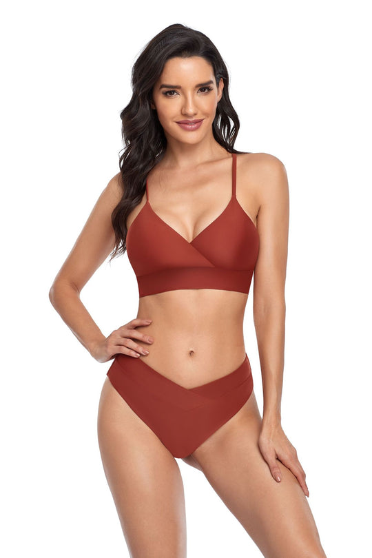 Damen Bikini-Set mit stilvollem Wickeloberteil und hoch geschnittenem Unterteil R&B