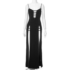 Damen Maxi-Kleid mit ausgefallenem Cut-Out-Design und seitlichen Schlitzen R&B