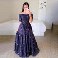 Damen Boho Maxikleid mit bezauberndem Mond- und Sternen-Motiv R&B