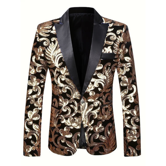 Damen eleganter Pailletten-Blazer mit floralem Design und luxuriösem Schnitt R&B