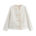 Damen elegante Bouclé-Jacke mit dekorativen Knöpfen und aufgesetzten Taschen
