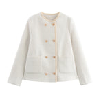 Damen elegante Bouclé-Jacke mit dekorativen Knöpfen und aufgesetzten Taschen