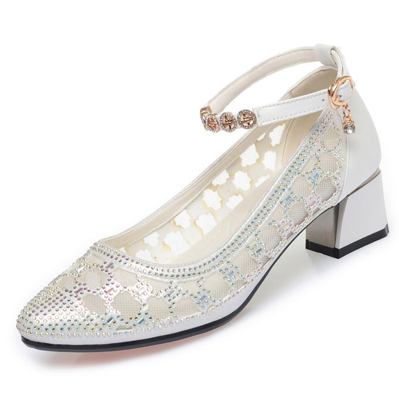 Damen Pump-Sandalen mit dekorativem Riemchen und funkelnden Strassdetails R&B