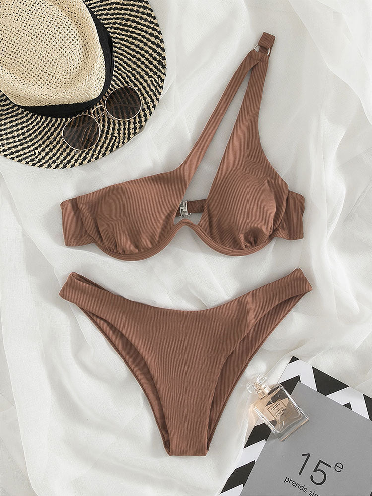 Damen Triangel-Bikini mit asymmetrischem Schnitt und strukturiertem Design R&B
