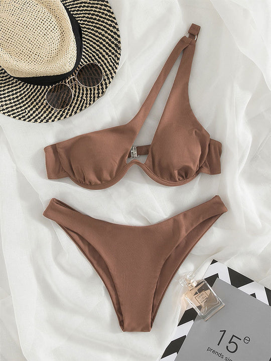 Damen Triangel-Bikini mit asymmetrischem Schnitt und strukturiertem Design R&B