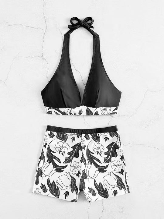 Damen Triangel-Bikini mit floralem Shorts-Design R&B