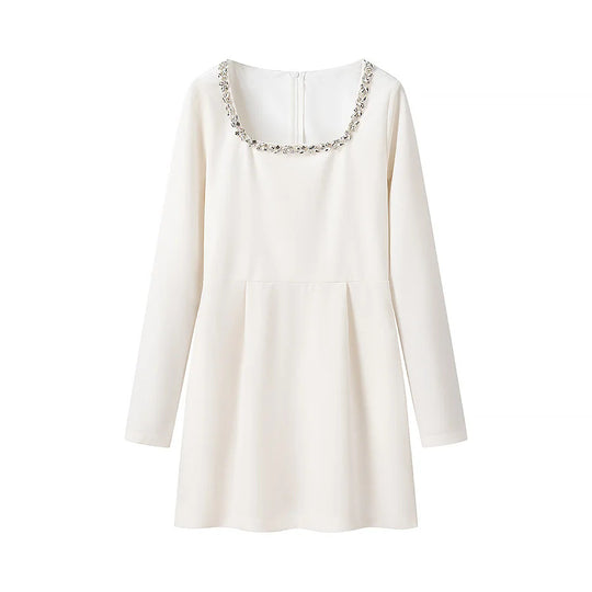 Damen elegant geschnittenes Langarmkleid mit verziertem Ausschnitt R&B