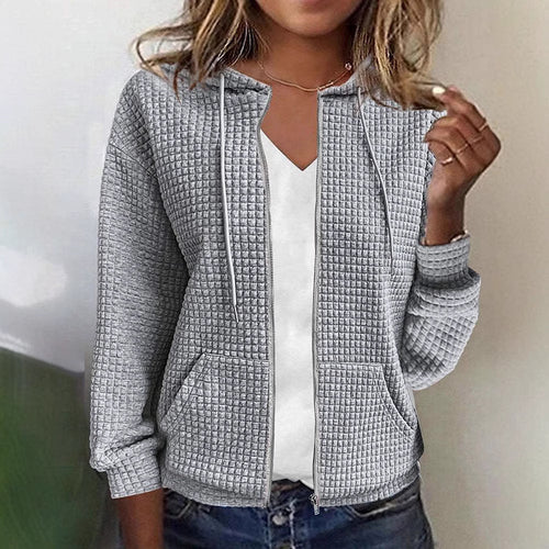 Damen nan gesteppte Kapuzenjacke mit Waffelstruktur, durchgehendem Reißverschluss und Kängurutaschen R&B