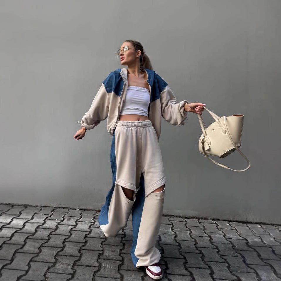 Damen Urbaner Sportanzug mit lässiger Jacke und weiten Hosen