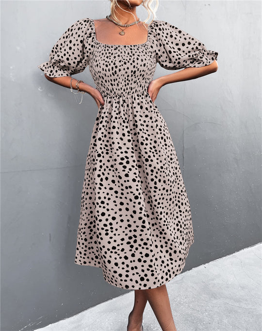 Damen Midikleid mit Puffärmeln und figurbetontem Taillenschnitt R&B