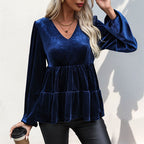 Damen Viskose Bluse mit Volant und V-Ausschnitt R&B