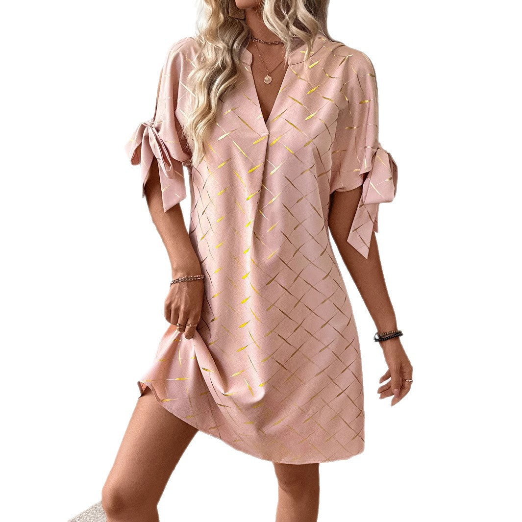 Damen lässiges Kleid mit leichten Puffärmeln R&B