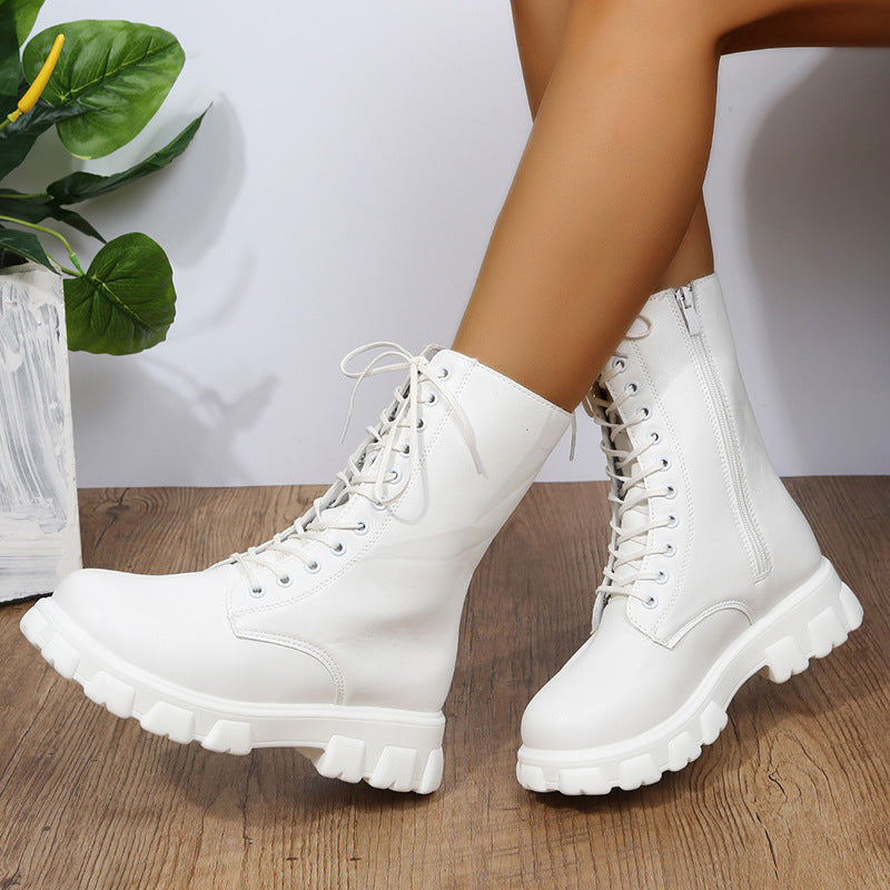 Damen Schnürboots mit robustem Plateau und seitlichem Reißverschluss R&B