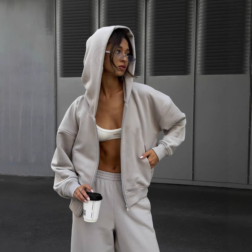 Damen lässiges Kapuzensweatshirt und weite Jogginghose-Set R&B