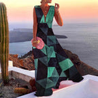 Damen Maxikleid mit geometrischem Schnitt und tiefem V-Ausschnitt EB