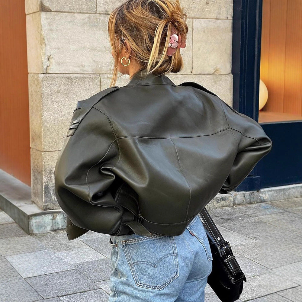 Damen trendige Bikerjacke aus hochwertigem R&B