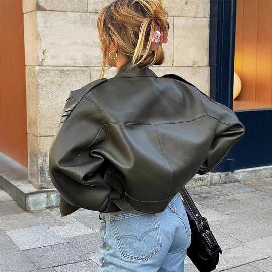 Damen trendige Bikerjacke aus hochwertigem R&B