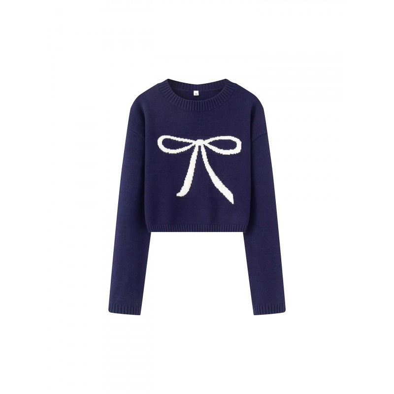 Damen Cropped Pullover mit verspieltem Schleifenmotiv R&B