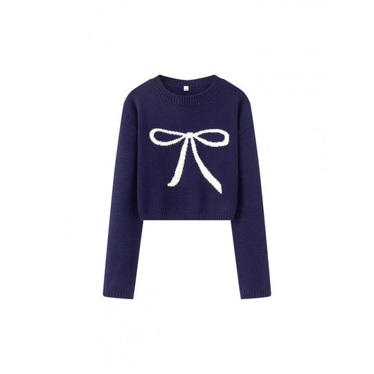 Damen Cropped Pullover mit verspieltem Schleifenmotiv R&B