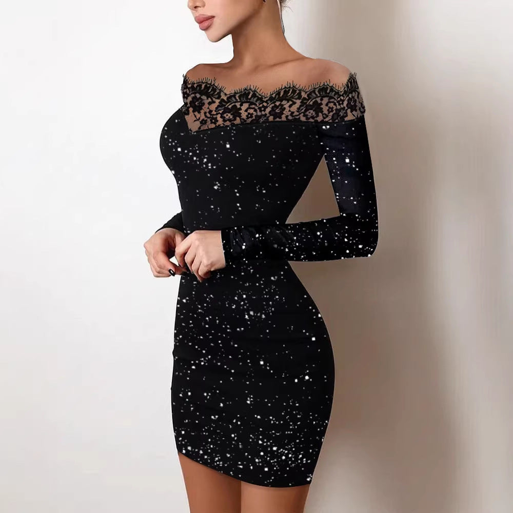 Damen Offshoulder Kleid mit Spitzenbesatz R&B