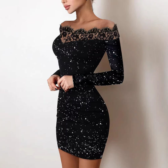 Damen Offshoulder Kleid mit Spitzenbesatz R&B