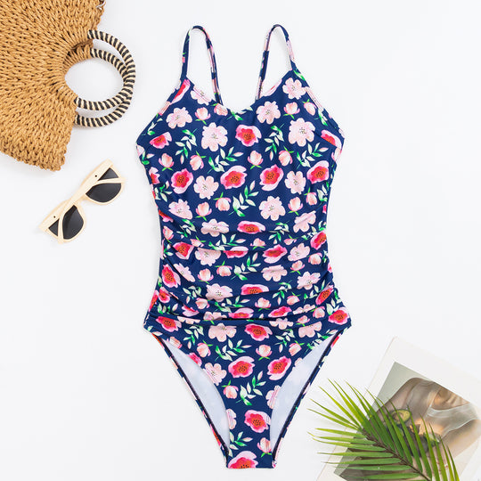 Damen Einteiler Badeanzug mit raffiniertem Floral-Muster und eleganter Raffung R&B