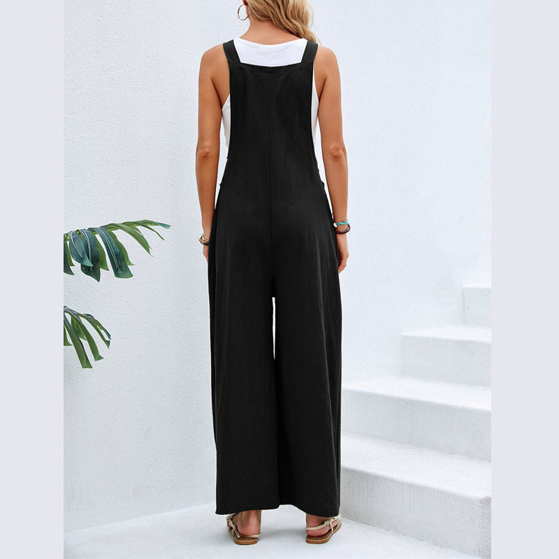Damen Lässiger Jumpsuit mit weitem Bein und verstellbaren Trägern R&B